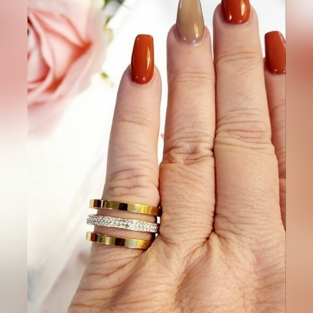 Womens Jewelry Stainless Steel CZ Wide Band Ring